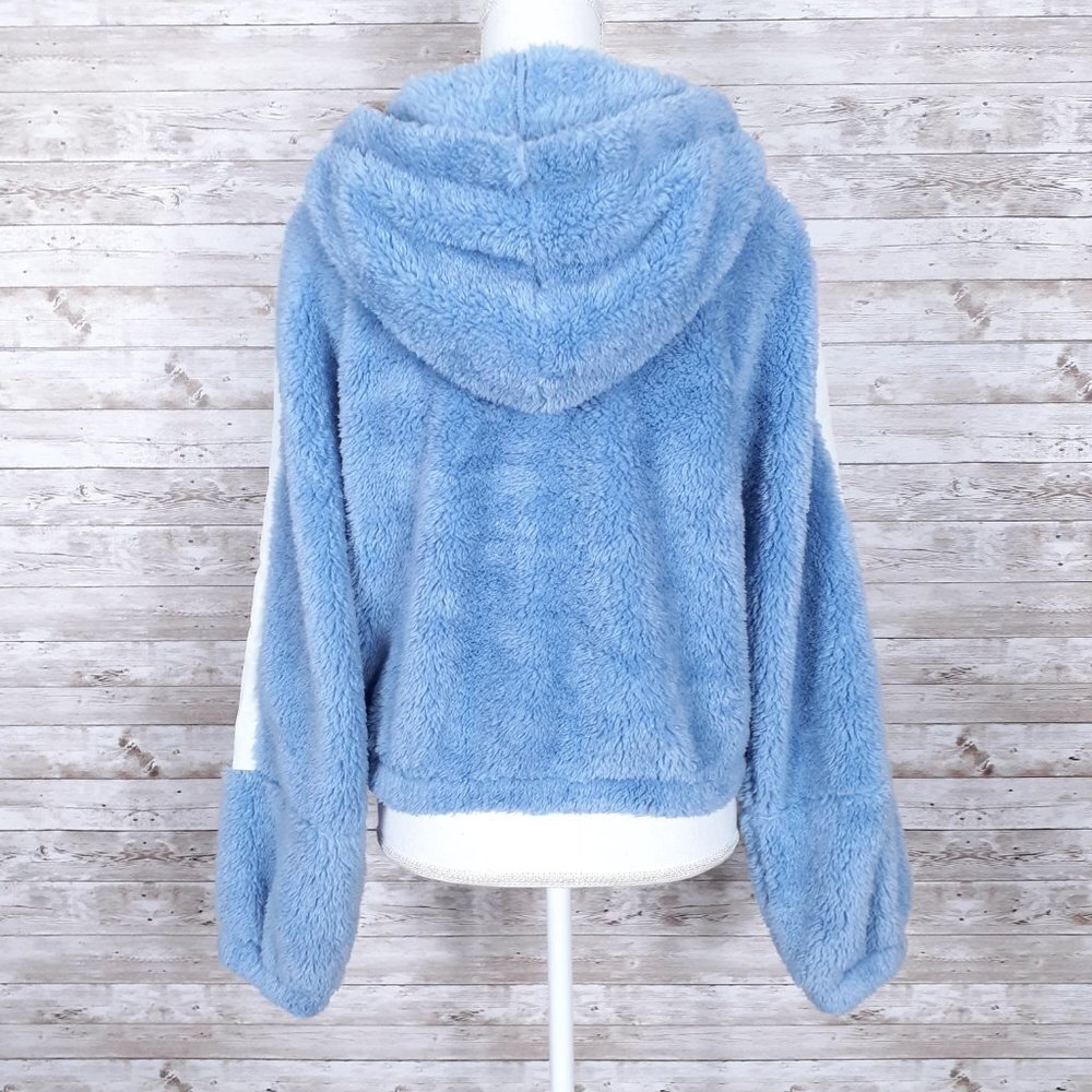 BP Womens Soft Sherpa Hoodie S 1/4 Zip Blue White 561A - Picture 3 of 5